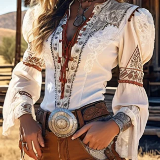 Chic Long Sleeve Western Shirt