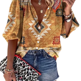 Geometric Print Western Shirt