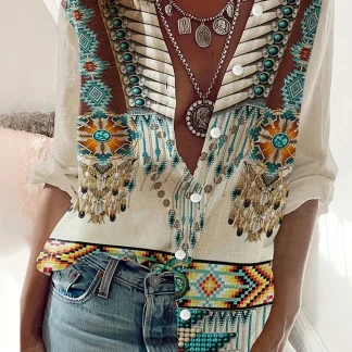 V-neck Buttoned Western Shirt